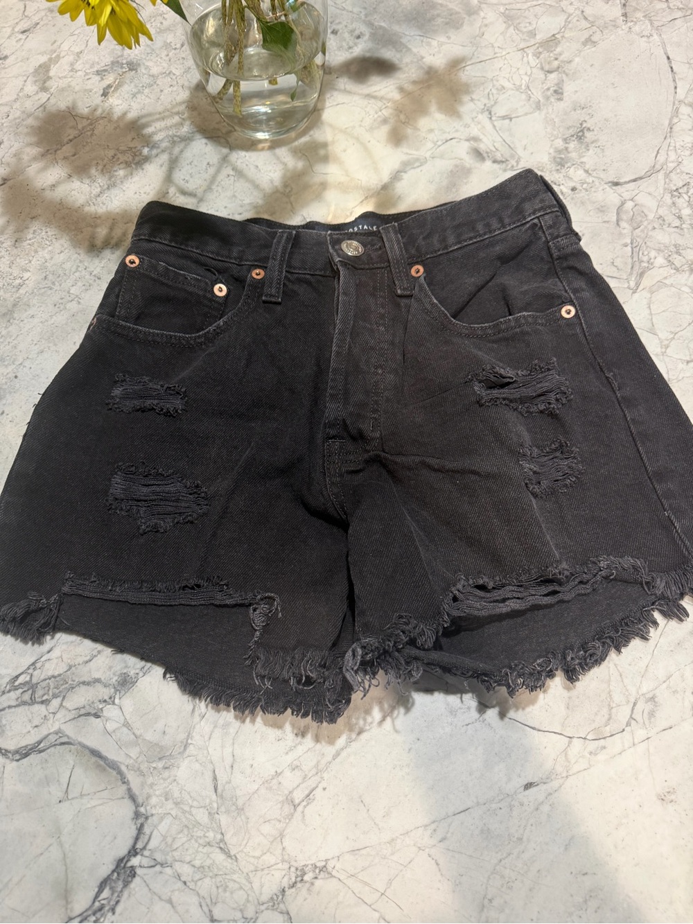 Aeropostale Black Distressed High-Rise Denim Shorts